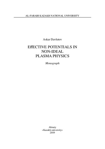 Effective Potentials In Nonideal Plasma Physics Monograph
