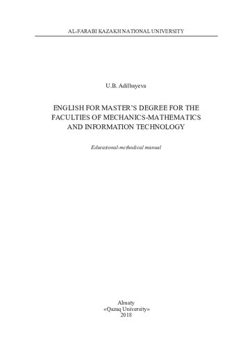 English For Masters Degree For The Faculties Of Mechanicsmathematics And Information Technology Educationalmethodical Manual