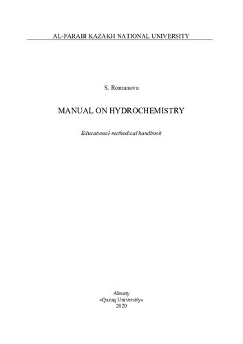 Manual On Hydrochemistry Educationalmethodical Handbook