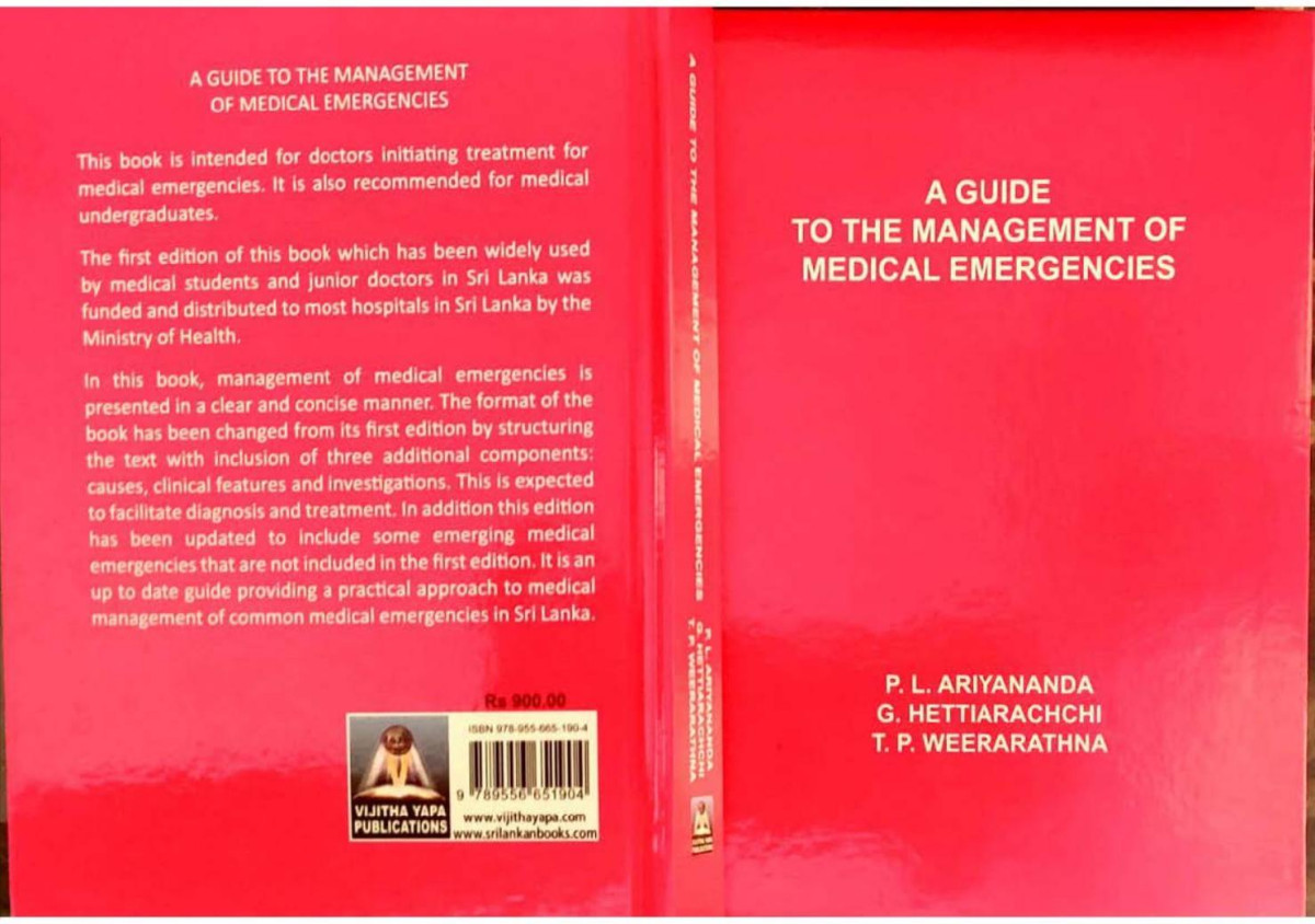 A Guide To The Management Of Medical Emergencies Double Paged 2nd Edition P L Ariyananda