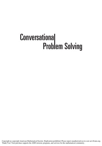 Conversational Problem Solving Richard P Stanley