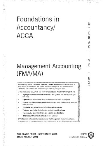 Acca Fmafa Foundations In Accountancymanagement Accounting Interactive Text Practice Revision Kit Not Included 20202021 Bpp Learning Media