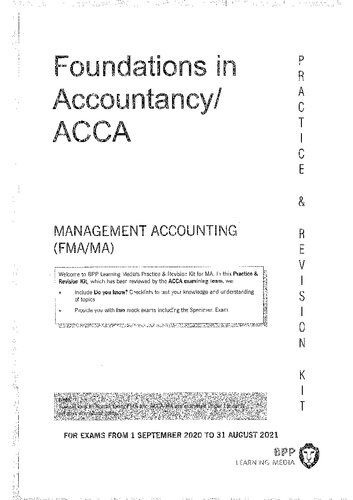 Acca Fmafa Foundations In Accountancymanagement Accounting Practice Revision Kit 20202021 Bpp Learning Media