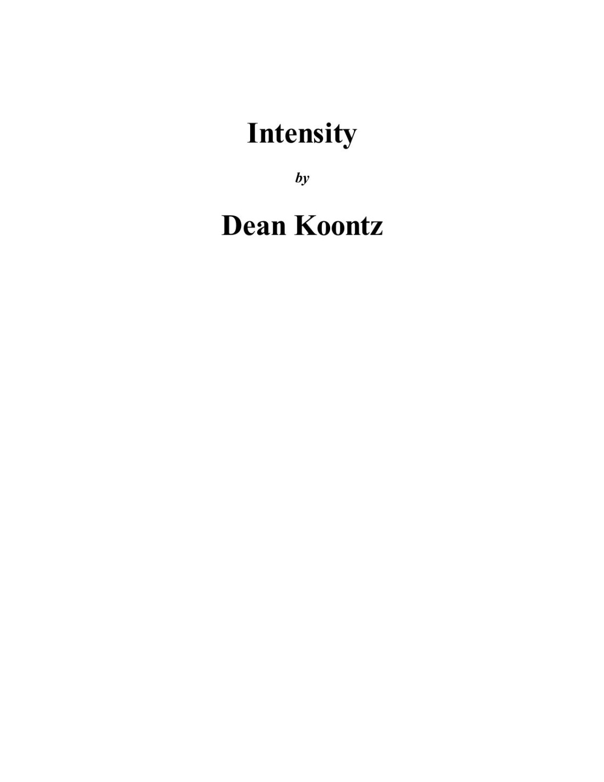 Intensity Dean Koontz Koontz Dean
