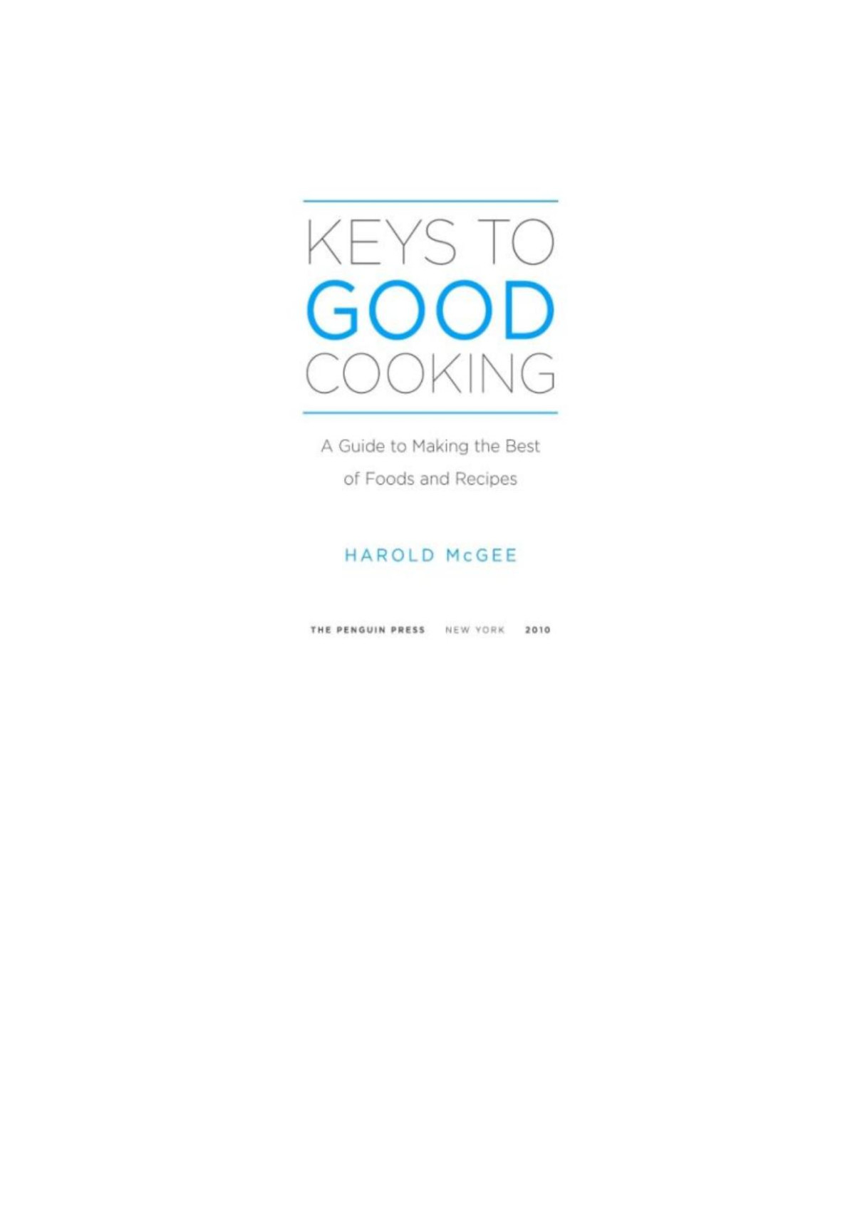 Keys To Good Cooking Harold Mcgee