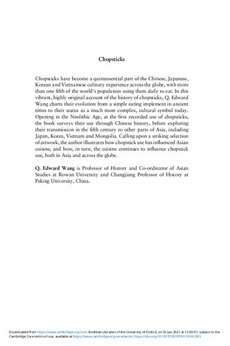 Chopsticks A Cultural And Culinary History Q Edward Wang