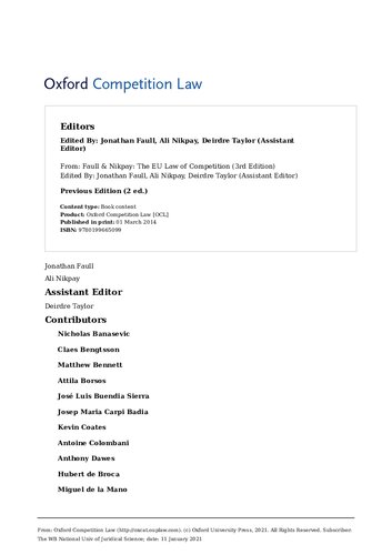 Faull And Nikpay The Eu Law Of Competition 3rd Edition Ali Nikpay Editor Jonathan Faull Editor