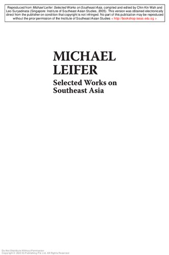 Selected Works On Southeast Asia Michael Leifer Kin Wah Chin