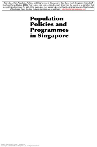 Population Policies And Programmes In Singapore Sweehock Saw Sweehock Saw