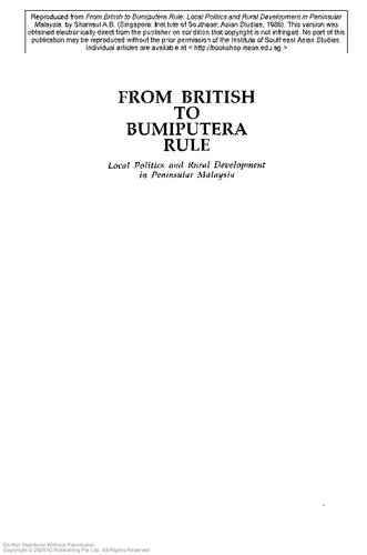 From British To Bumiputera Rule Local Politics And Rural Development In Peninsular Malaysia 3me Ed Amri Baharuddin Shamsul