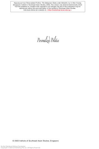 Personalized Politics The Malaysian State Under Mahathir Inwn Hwang