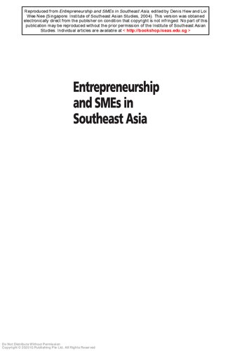 Entrepreneurship And Smes In Southeast Asia Wee Nee Loi Denis Hew