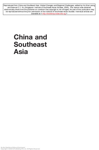 China And Southeast Asia Global Changes And Regional Challenges 1 Repr Khai Leong Ho