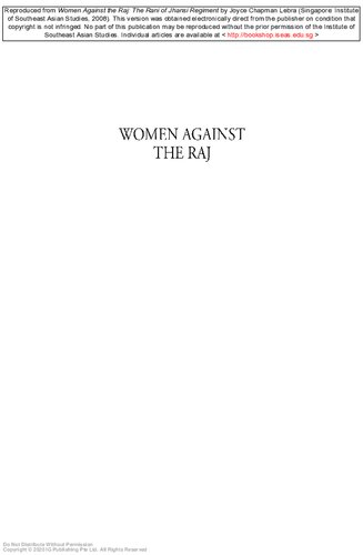 Women Against The Raj The Rani Of Jhansi Regiment Joyce Lebra