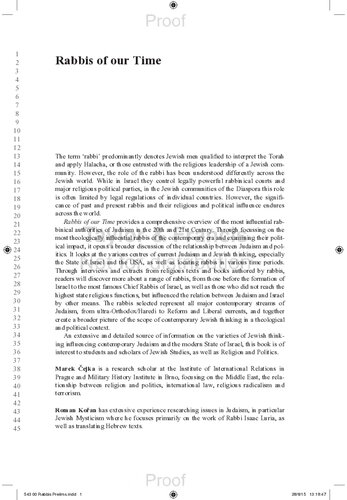 Rabbis Of Our Time Authorities Of Judaism In The Religious And Political Ferment Of Modern Times Marek Ejka Roman Koan