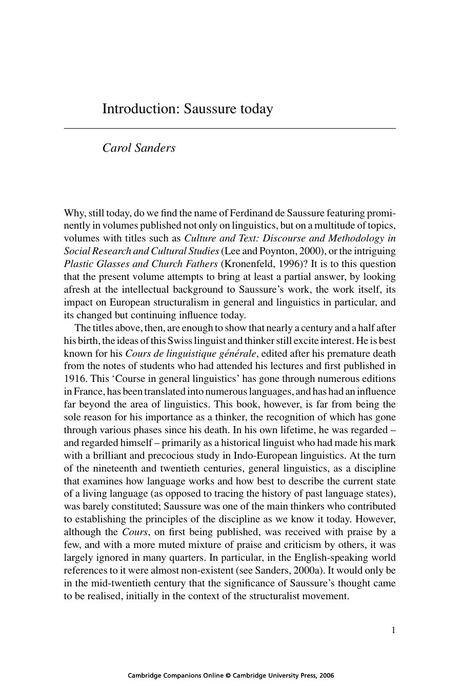 The Cambridge Companion To Saussure Carol Sanders Sanders Carol