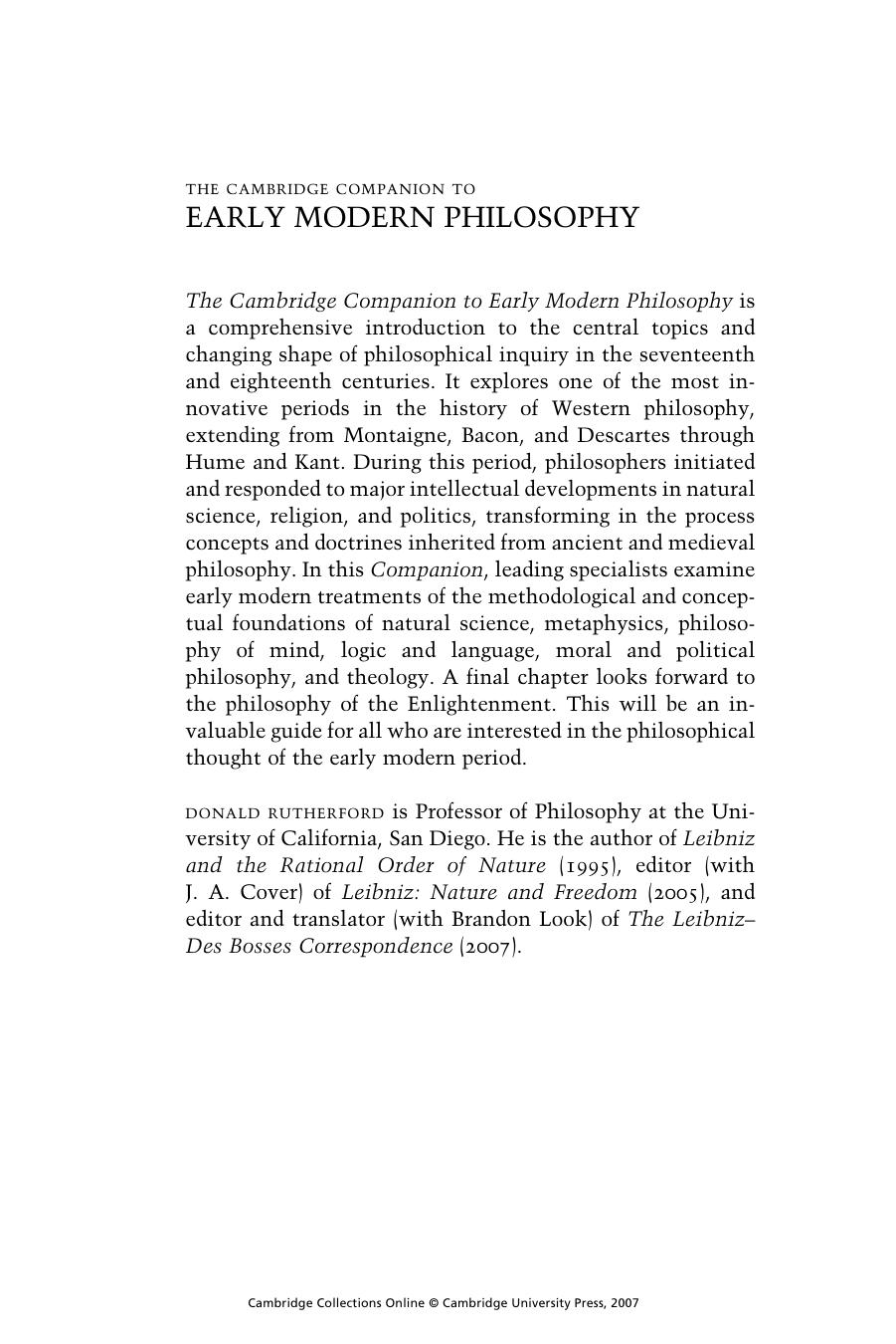 The Cambridge Companion To Early Modern Philosophy Donald Rutherford Rutherford