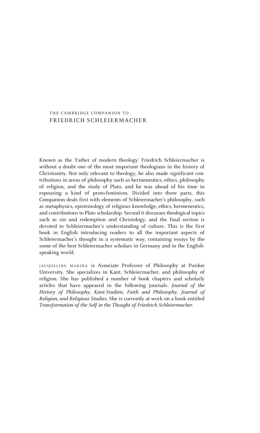 The Cambridge Companion To Friedrich Schleiermacher Jacqueline Maria Maria