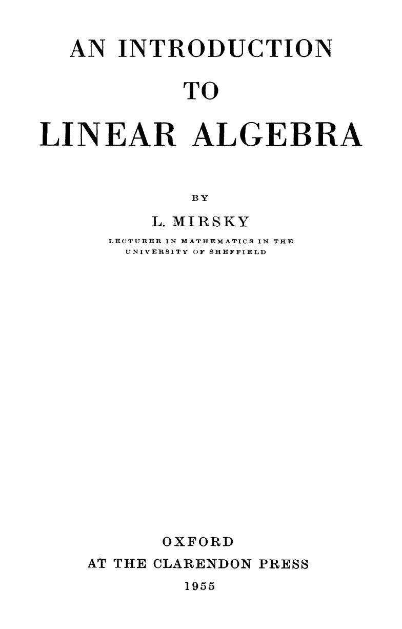 An Introduction To Linear Algebra Dover Books On Mathematics L Mirsky Mirsky