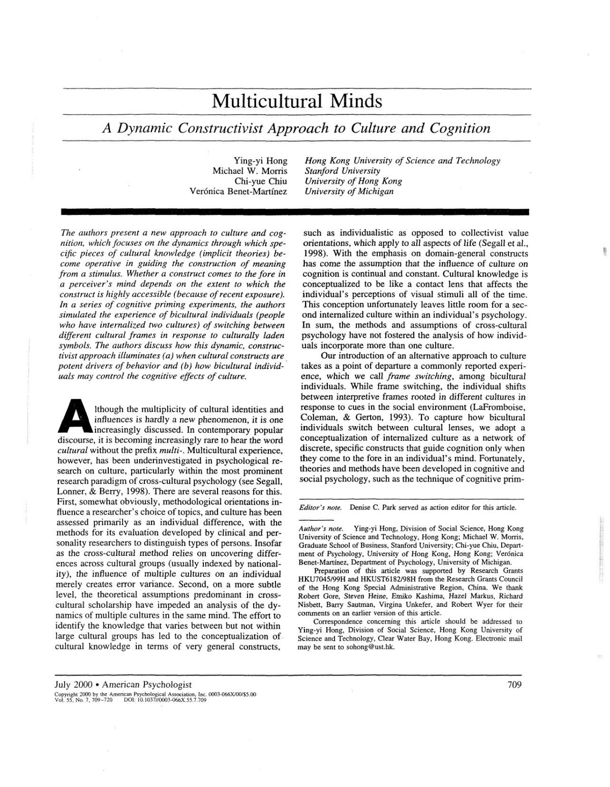 The Oxford Handbook Of Multicultural Identity Veronica Benetmartinez Yingyi Hong Benetmartinez