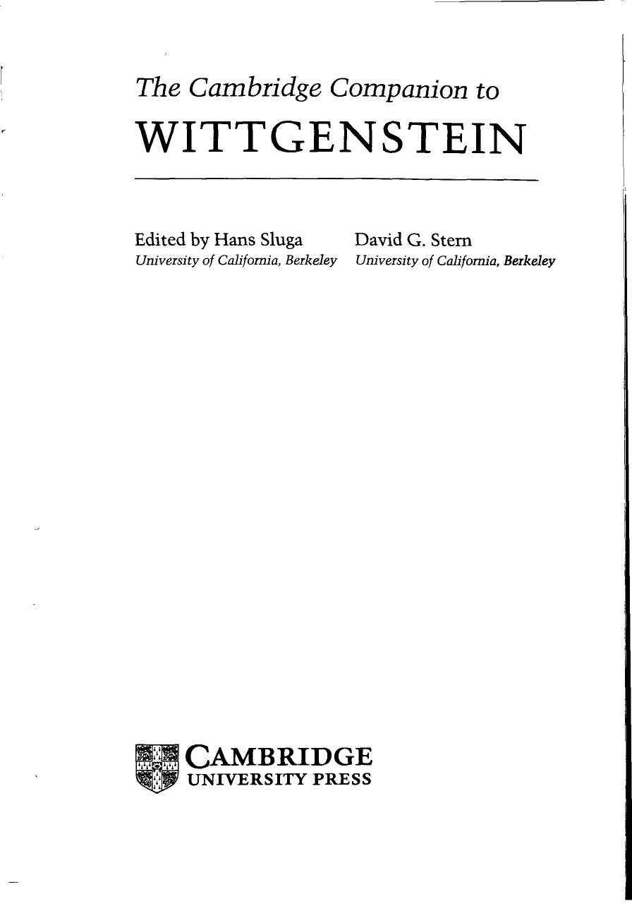 The Cambridge Companion To Wittgenstein Hans Sluga David G Stern Sluga