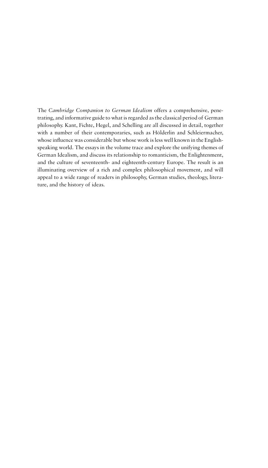 The Cambridge Companion To German Idealism Karl Ameriks Ameriks