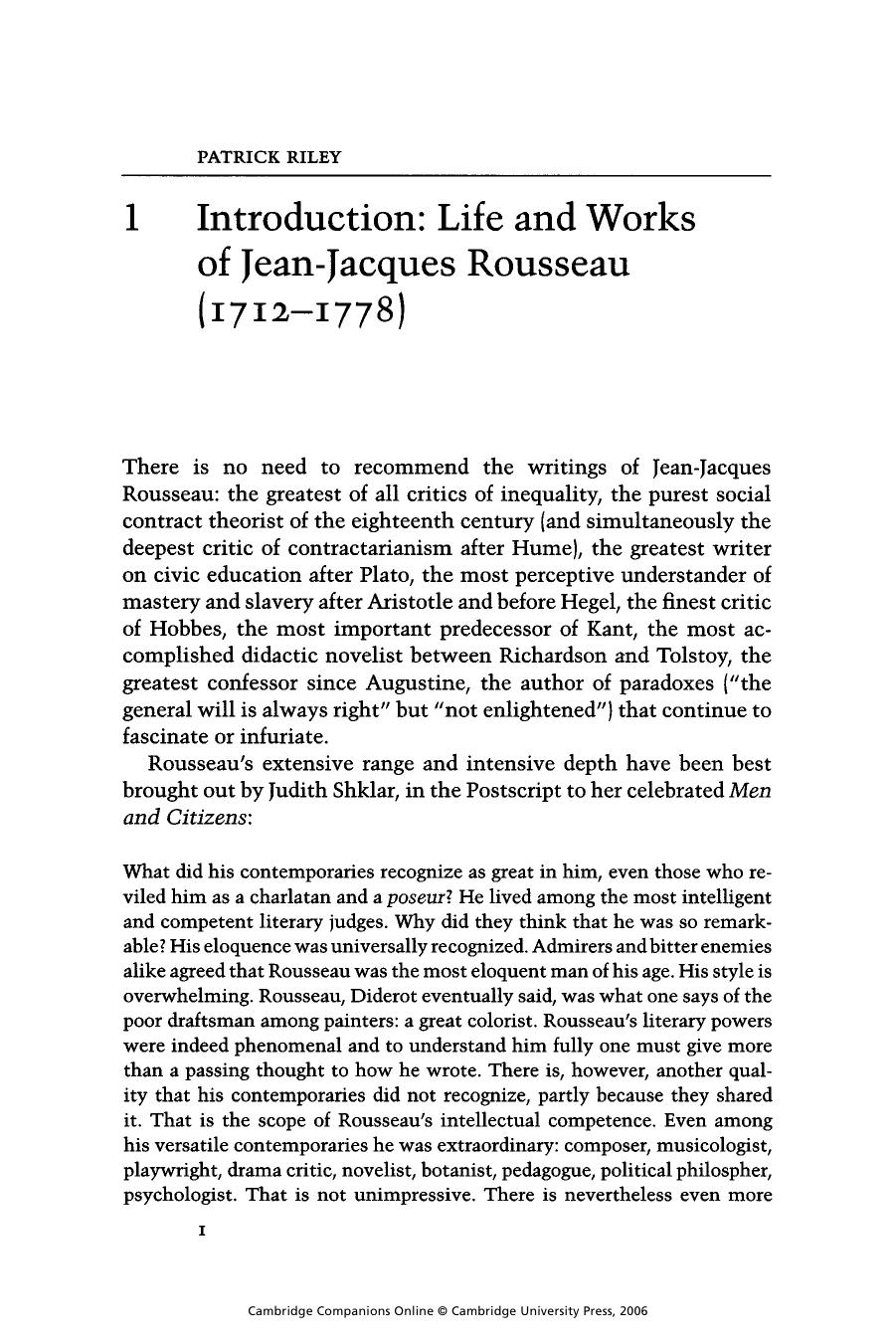 The Cambridge Companion To Rousseau Patrick Riley Riley Patrick