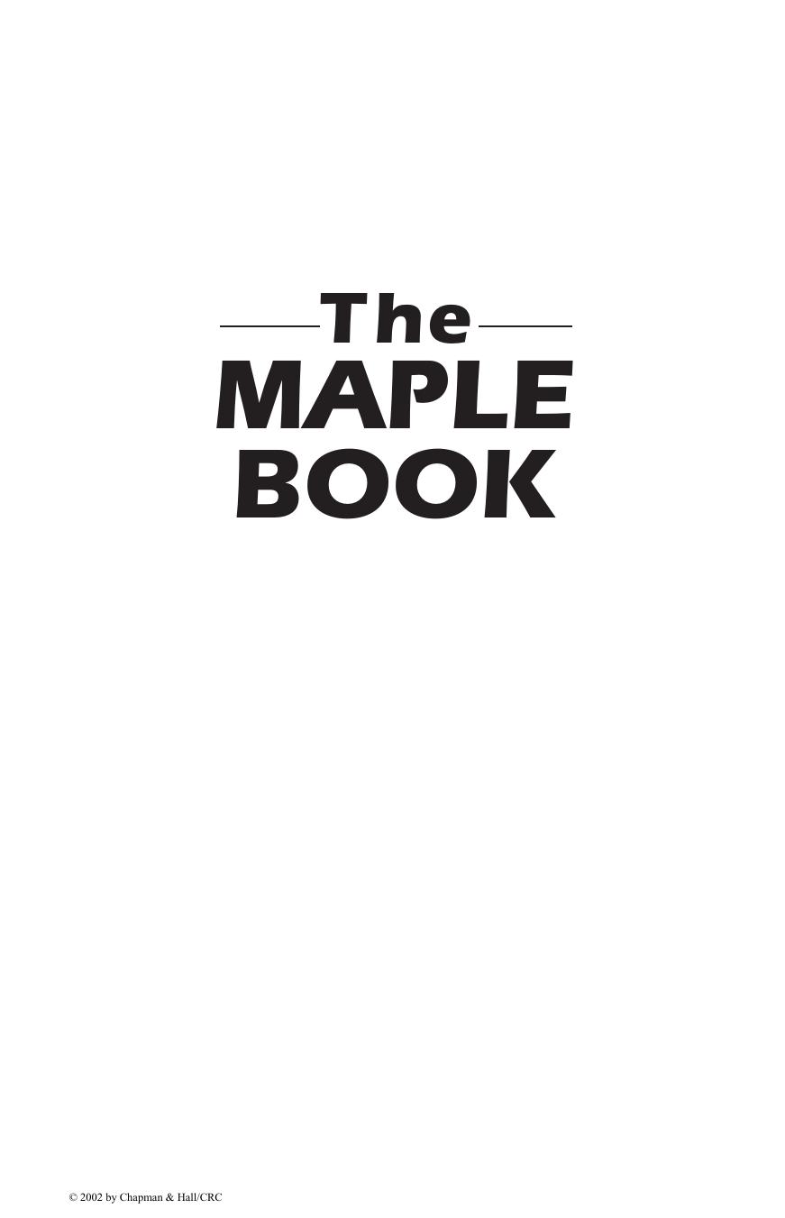 The Maple Book Frank Garvan Garvan Frank
