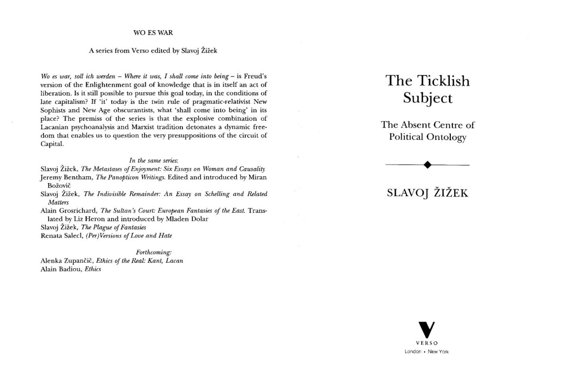 The Ticklish Subject Slavoj Zizek Zizek Slavoj