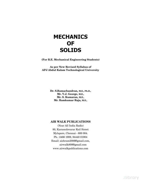 Mechanics Of Solids First Edition Dr Sramachandran Mr Vj George