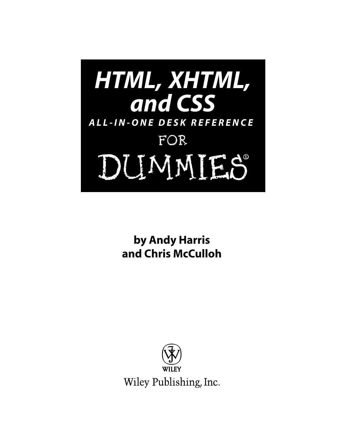 Html Xhtml And Css Allinone For Dummies 2nd Edition Harris