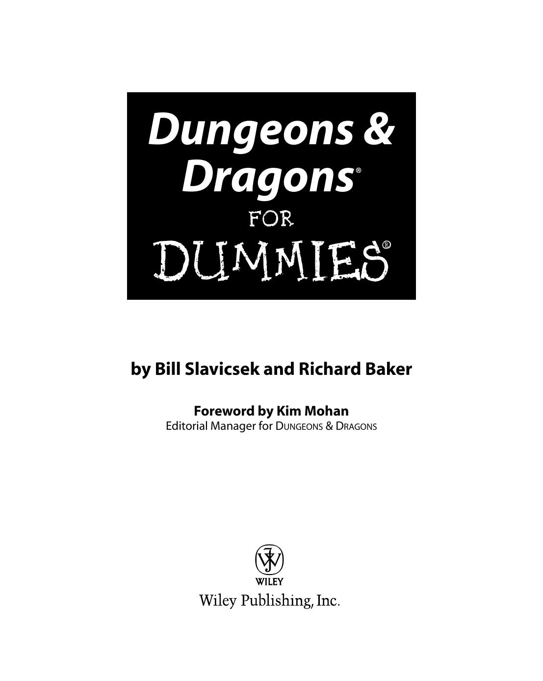 Dungeons Dragons For Dummies 1st Edition Slavicsek Bill Baker