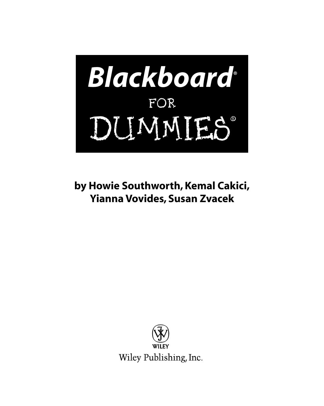 Blackboard For Dummies 1st Edition Southworth Howie Cakici Kemal