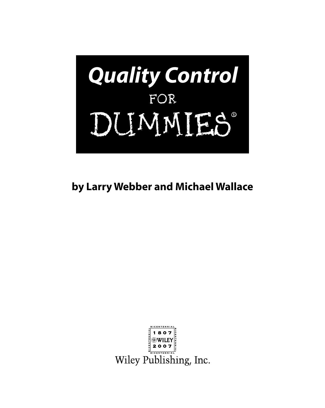 Quality Control For Dummies 1st Edition Webber Larry Wallace