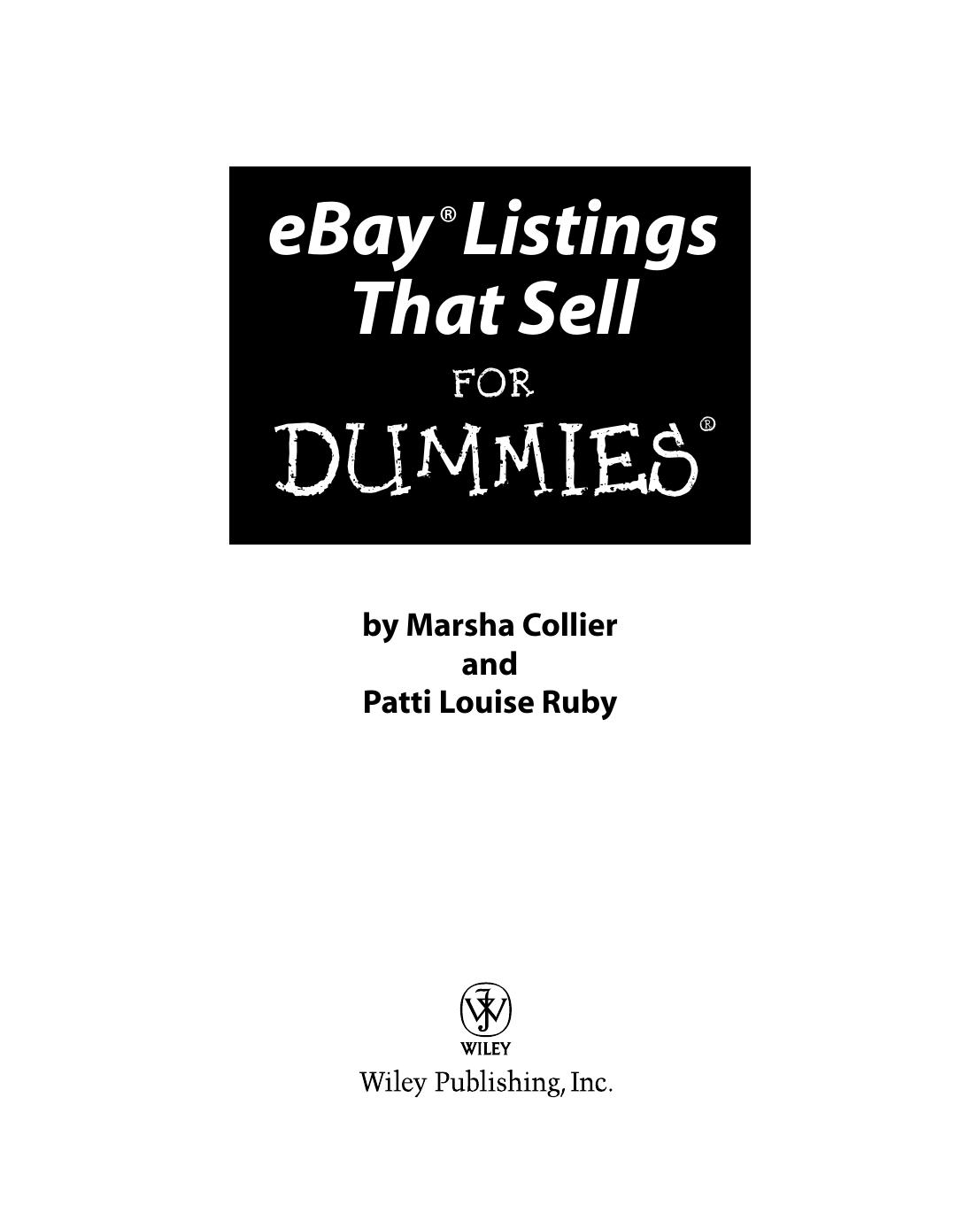Ebay Listings That Sell For Dummies 1st Edition Collier Marsha