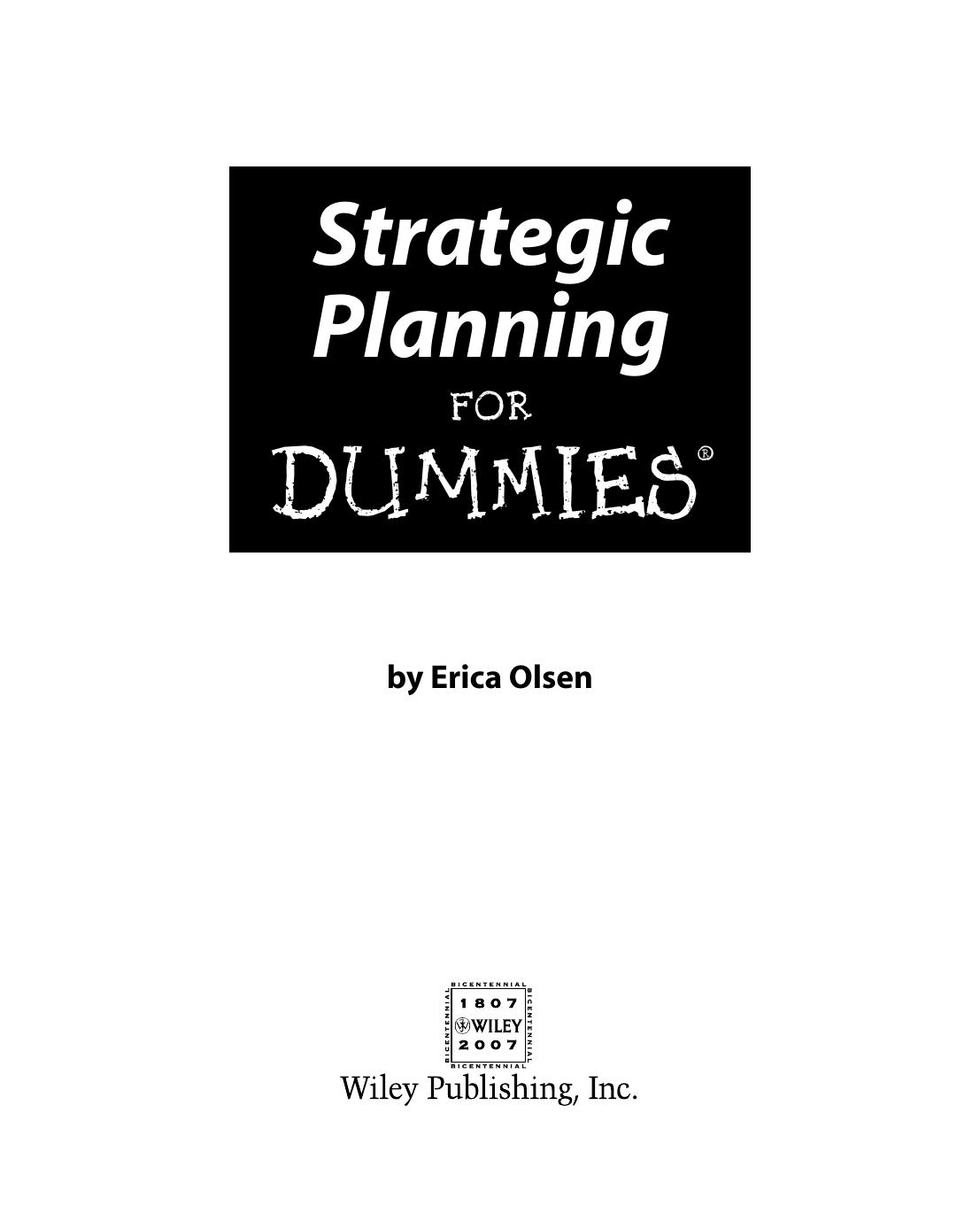 Strategic Planning For Dummies 1st Edition Olsen Erica