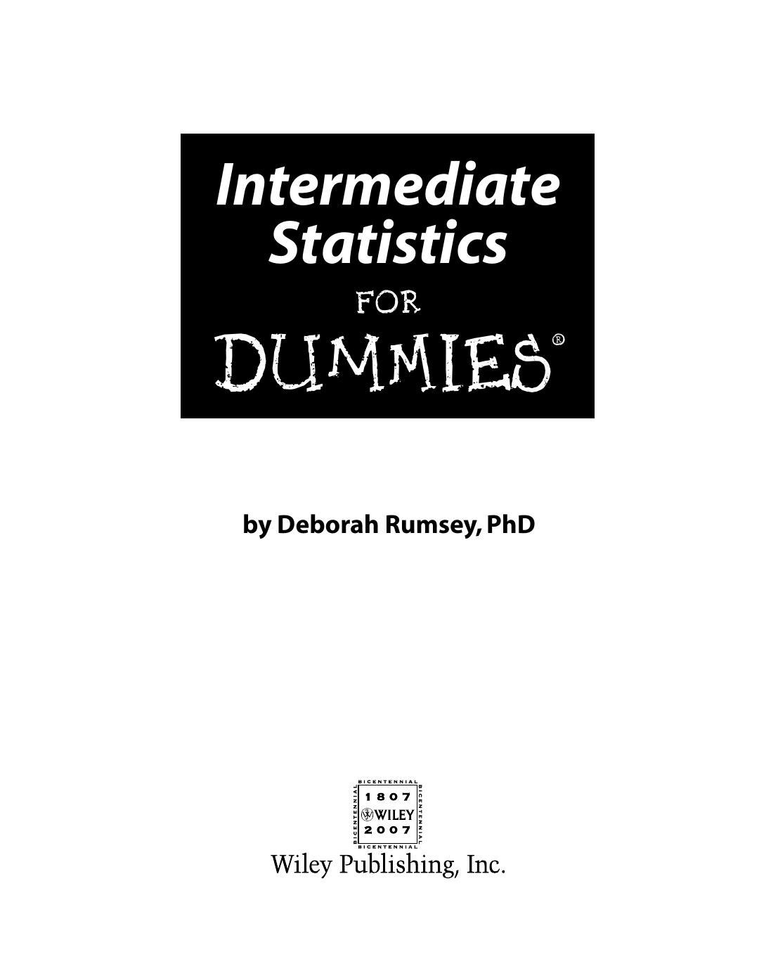 Intermediate Statistics For Dummies 1st Edition Rumsey Deborah J