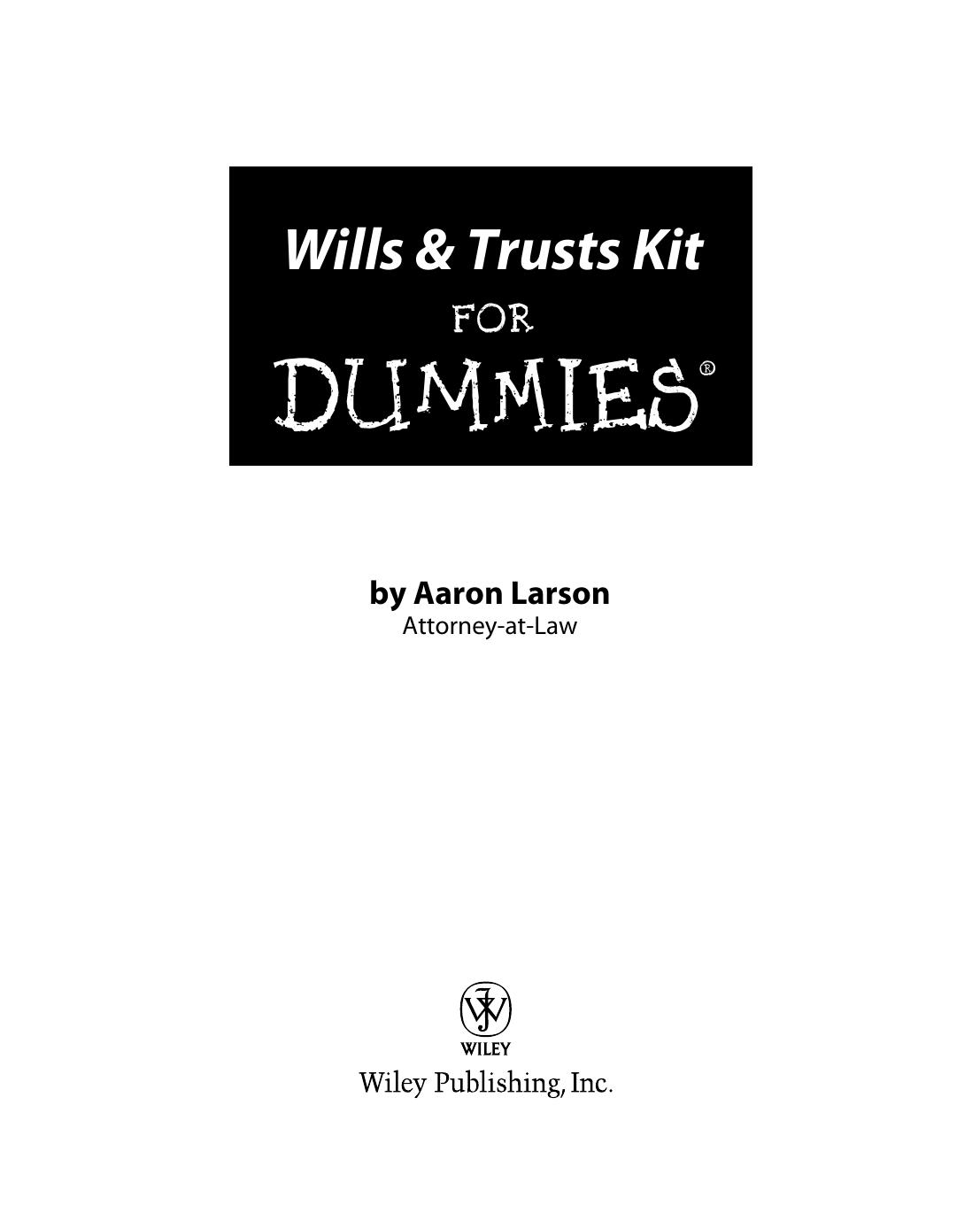 Wills And Trusts Kit For Dummies 1st Edition Larson Aaron