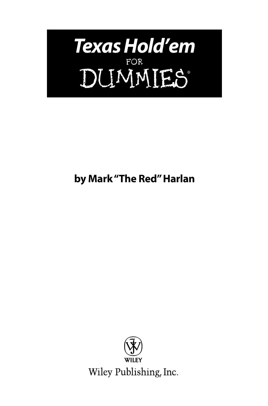 Texas Holdem For Dummies 1st Edition Harlan Mark
