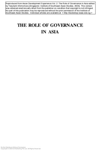 The Role Of Governance In Asia Yasutami Shimomura