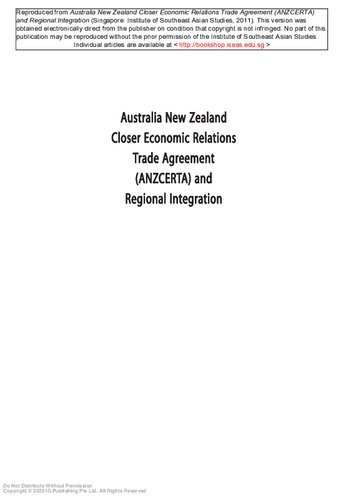 Australia New Zealand Closer Economic Relations Trade Agreement Anzcerta And Regional Integration Robert Scollay Christopher Charles Findlay Uwe Kaufmann