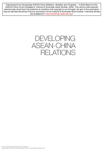 Developing Aseanchina Relations Realities And Prospects A Brief Report On The Aseanchina Forum Iseas Iseas