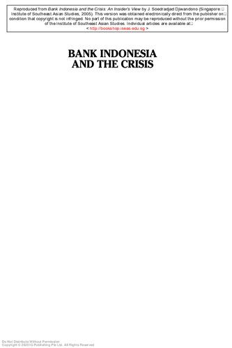 Bank Indonesia And The Crisis An Insiders View Joseph Soedradjad Djiwandono