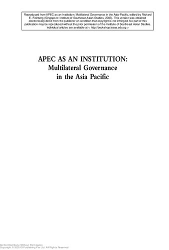 Apec As An Institution Multilateral Governance In The Asiapacific Richard E Feinberg Editor