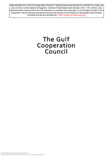 The Gulf Cooperation Council A Rising Power And Lessons For Asean Linda Low Lorraine Carlos Salazar
