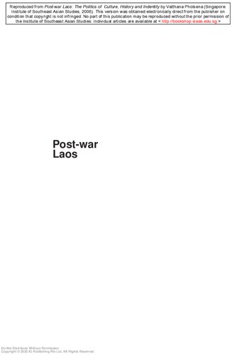 Postwar Laos The Politics Of Culture History And Identity Vatthana Pholsena