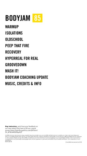 Lesmills Bodyjam Instructor Booklet Release 85 Peep That Fire Gandalf Archer Mills
