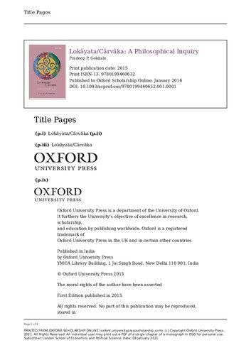 Lokayata Carvaka A Philosophical Enquiry Pradeep P Gokhale