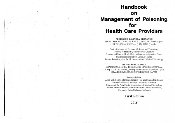Handbook Of Management Of Poisoning For Health Care Providers Double Sided 1st Edition Ravindra Fernando