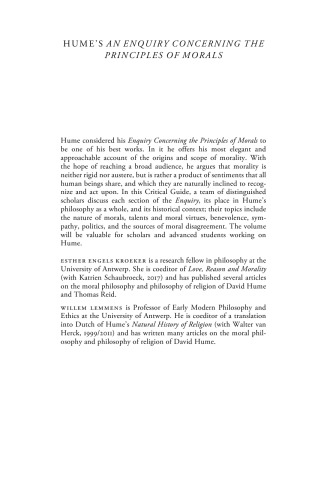 Humes An Enquiry Concerning The Principles Of Morals Hardcover Esther Engels Kroeker Willem Lemmens